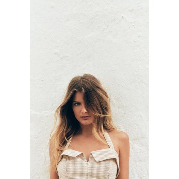 ZARA CHECK HALTER DRESS - Picture 4 of 9